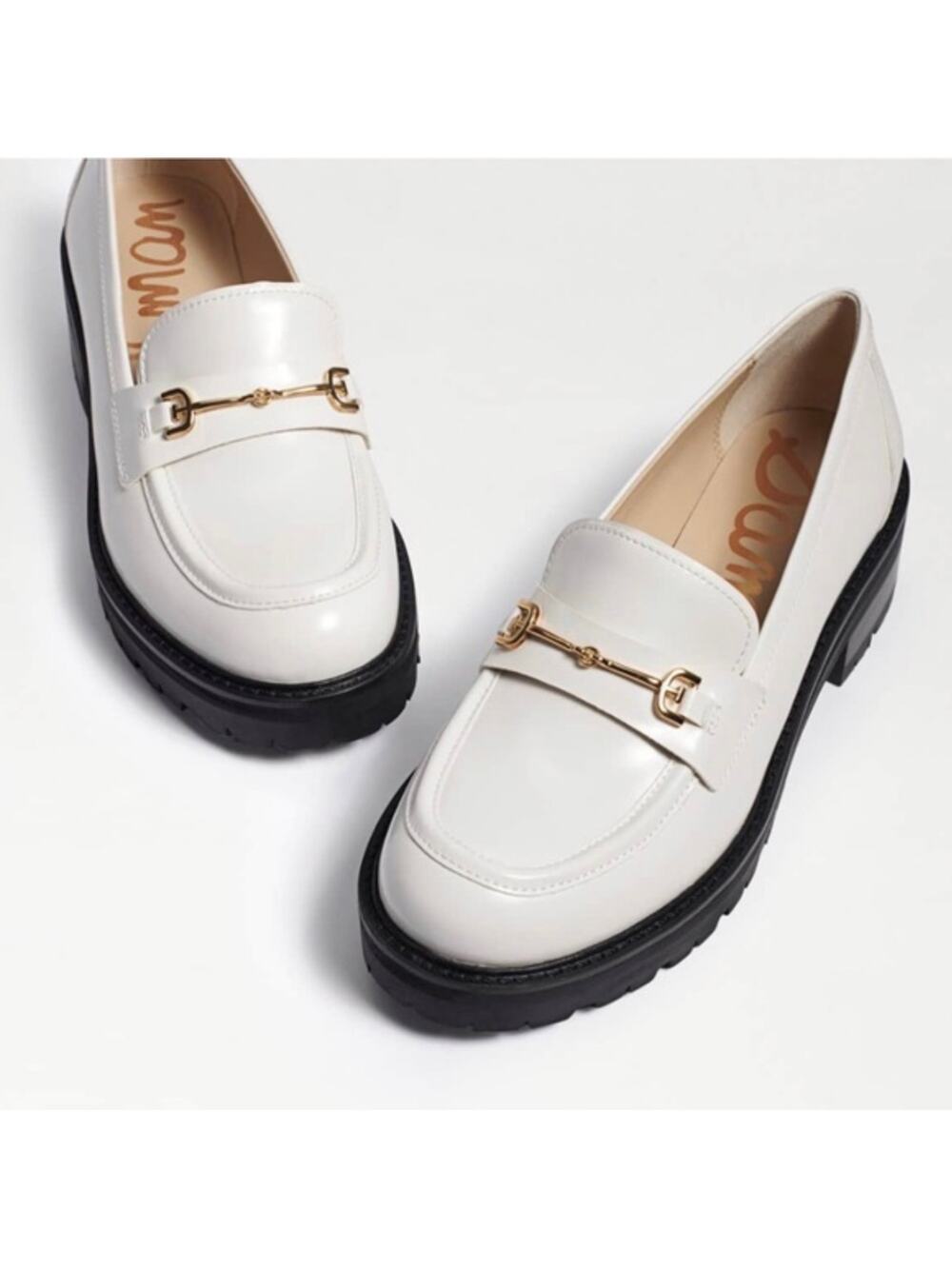 Sam Edelman Tully Platform Loafers Bright White Box Calf Leather Size 8.5 NWB